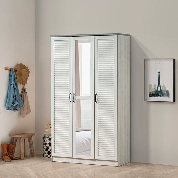 Eve 12T ホワイト M DANUBE | Zenith 3 Door Wardrobe with Drawers & Mirror White Oak