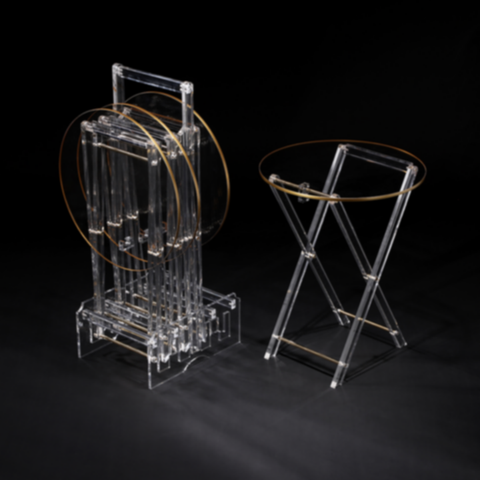 VAGUE | Acrylic 4 Round Coffee Tables with Stand Set with Golden Rim D40*H50 cm / 8mm | 02-1084