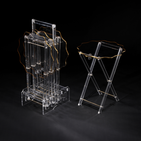 VAGUE | Acrylic 4 Star Coffee Tables with Stand Set with Golden Rim D40*H50 cm / 8mm | 02-1090