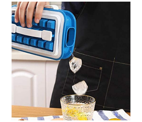 Generic Portable Ice Cube Molds Flask With Lid, Reusable Silicone Leakproof Ice Cube Ball Maker - Blue and White | JPL4018