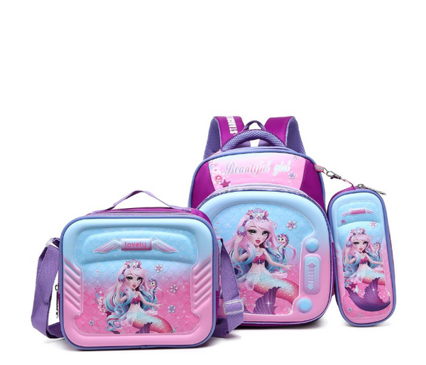 STARGOLD 3-Piece School Backpack Set 12 Inch For Girls Backpack Plus Lunch Bag Plus Pencil Case - SG-BP224 Purple 3 | JPO6386