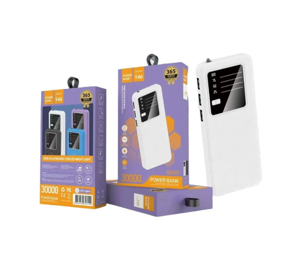 Y46 30000mAh Power Bank - 3 USB Ports & Built-in LED Night Light - Fast Charging Powerbank | JPO6677
