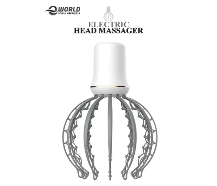 500mAh Rechargeable Electric Octopus Head Back and Body Massage for Stress Relaxation - White and Grey | JPK9879