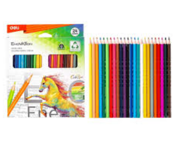 DELI | Colored Pencil Set - 24 Vibrant Colors, Ideal for Drawing, Sketching, and Coloring - EC144-24 | JPO6669