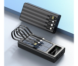 Airmez 30000mAh Solar High-Capacity Power Bank with 4 Built-in Cables (Micro USB, USB-C, iPhone, USB-A) | JPO5228