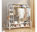 Double Pole Multifunctional 58Kg Double Layer Clothes Hanger Rack with Wheels and Storage | JPO7215