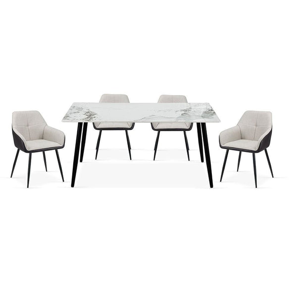 Elmont 1 + 6-Seater Dining Set with Elmont Dining Chair - White/Black/Brown - With 2-Year Warranty