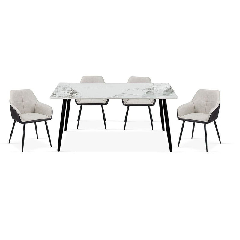 Elmont 1 + 6-Seater Dining Set with Elmont Dining Chair - White/Black/Brown - With 2-Year Warranty