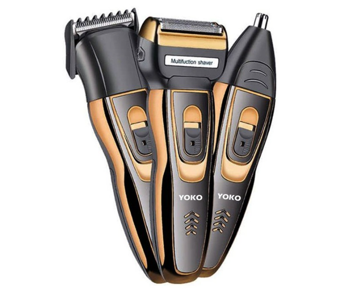 Yoko 3 in 1 Rechargeable Shaver Hair Clipper Nose Trimmer - Black and Gold | JPL5385