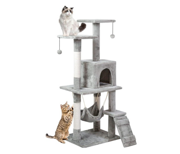 Multi Level Cat Tree Tower with Condo Hammock Scratching Posts Ladder Hanging Toys Plush Cat Activity Center | JPO6775