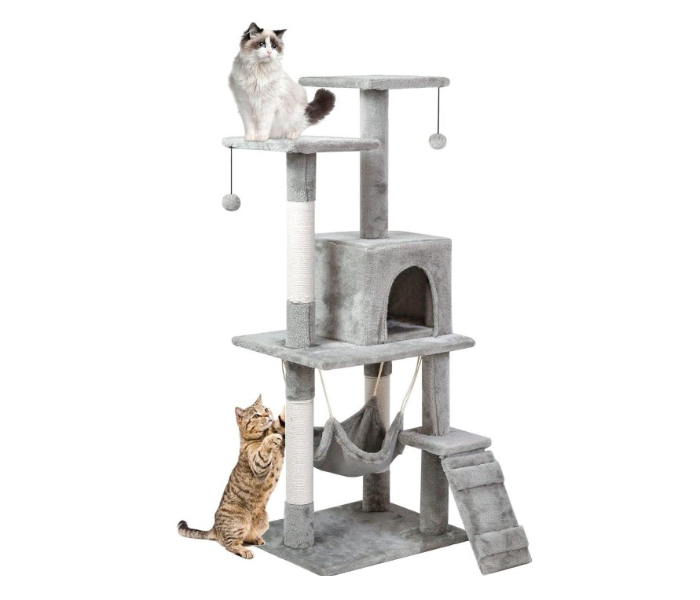Multi Level Cat Tree Tower with Condo Hammock Scratching Posts Ladder Hanging Toys Plush Cat Activity Center | JPO6775