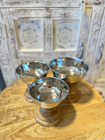 NAQSH GALLERY | Wooden Stand With Metal Bowls | 10000045