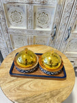NAQSH GALLERY | Set Of Wooden Bowls, Tray With Golden Lids | 10000083