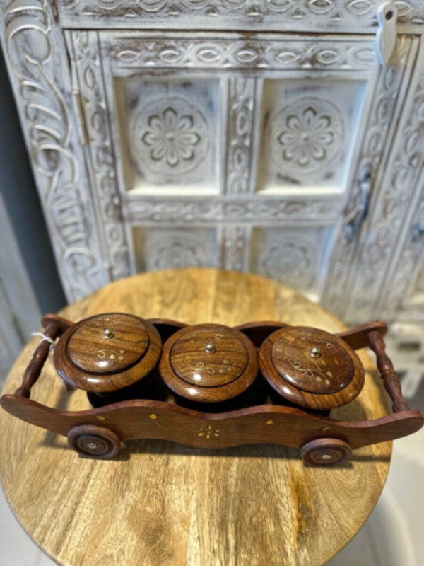 NAQSH GALLERY | 3 Mini Bowls On A Tray With Wheels. | 10000166