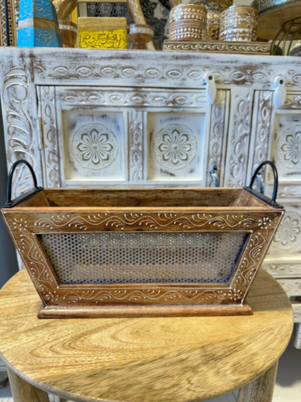 NAQSH GALLERY | Small Wooden Hand-Drawn Basket | 10000264