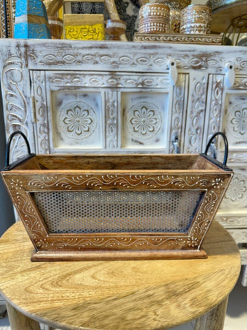 NAQSH GALLERY | Small Wooden Hand-Drawn Basket | 10000264