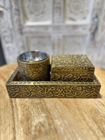 NAQSH GALLERY | Incense Burner Set Metal Accents And Arabic Letters | 10000278