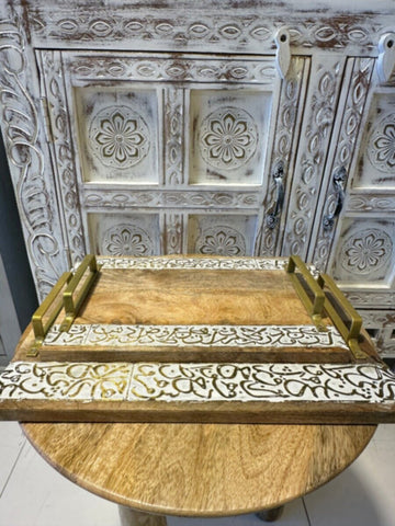 NAQSH GALLERY | Gray Painted Wooden Tray Set | 10000329