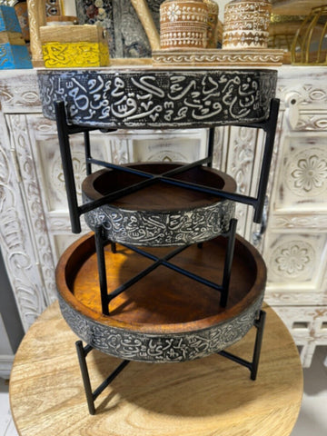 NAQSH GALLERY | Set Of 3 Cake Stands Dark Brown | 10000376