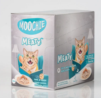 MOOCHIE | Meaty Tuna &Green Lipped Mussel Recipe In Gravy 12X70G Pouchs | 10872U2