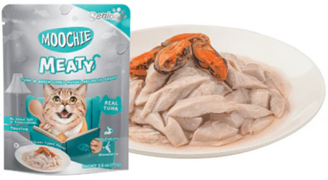 MOOCHIE | Meaty Tuna &Green Lipped Mussel Recipe In Gravy 70G Pouch | 10903