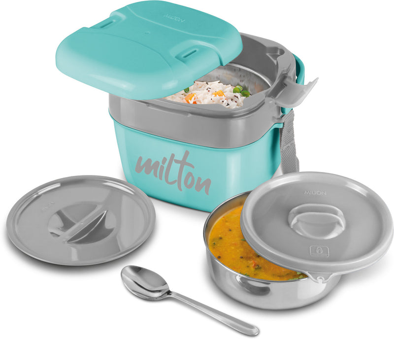 MILTON | Cubic PU Insulated SS Tiffin Box 1.1 Ltr KT183 | HLT103HHL00035-Aqua Green