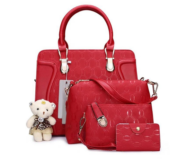 4 Pieces Luxury sweatheart Rhinestone Crystal Diamond Evening purse Ladies wedding Hand Bag - Red | JPN1654