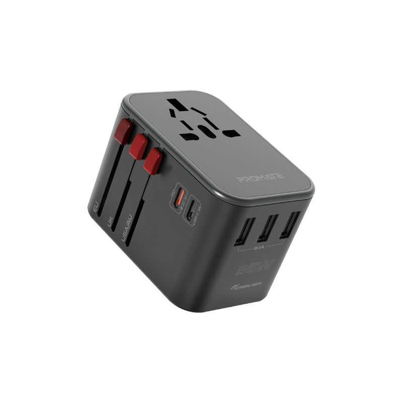 PROMATE | Travel Adapter With 20W PD ,UK/US/EU/AU PLUGS | TRIPMATE-36W