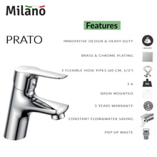 MILANO | Prato Basin Mixer Tap with Pop Up Waste & Flexible Pipe | 140100200364