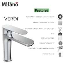 MILANO | Verdi Basin Mixer Tap with Pop Up Waste & Flexible Pipe | 140100200389