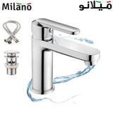 MILANO | Pia Basin Mixer Tap with Pop Up Waste & Flexible Pipe Silver | 140100200581