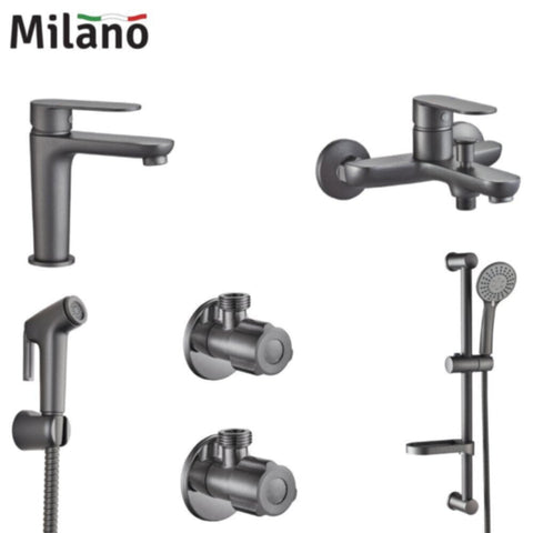 MILANO | Verdi Collection - Matt Grey (Basin+Bath+Shattaf+Angle Valve+Kit) | 140100600180