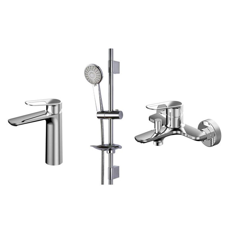 MILANO | Plus Sparkle Collection (Basin Mixer With Popup Waste+ Bath Mixer+ Sliding Shower Kit Silver | 140100600189