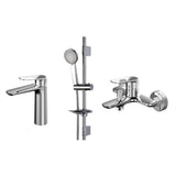 MILANO | Plus Sparkle Collection (Basin Mixer With Popup Waste+ Bath Mixer+ Sliding Shower Kit Silver | 140100600189