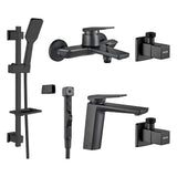 MILANO | Yana Collection 6 Pcs Set Ot Basin Bath Shattaf 2Pc Angle Valve Kit Matt Black | 140100600190