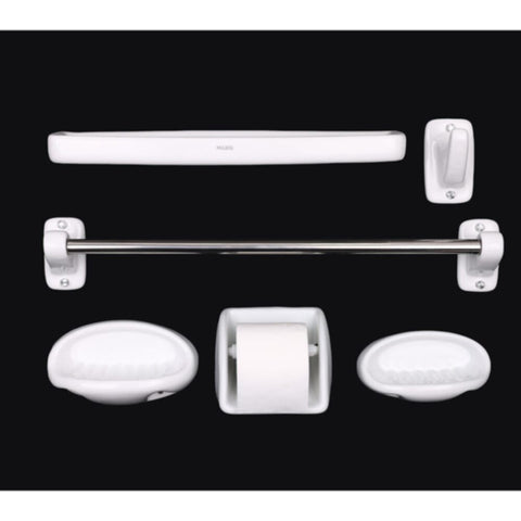 MILANO | Ceramic Bathroom Accessories 6 Pcs/Set W/ Chrome Towel Rod - | 140400500807