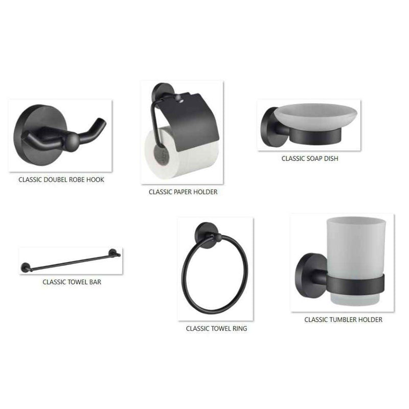 MILANO | Classic Bathroom Accs 1600 6 Pcs Gift Set Matt Black | 140400501039