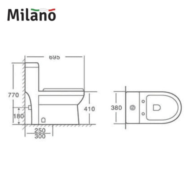MILANO | Wc Model No: 184 White 250Mm | 140500100377