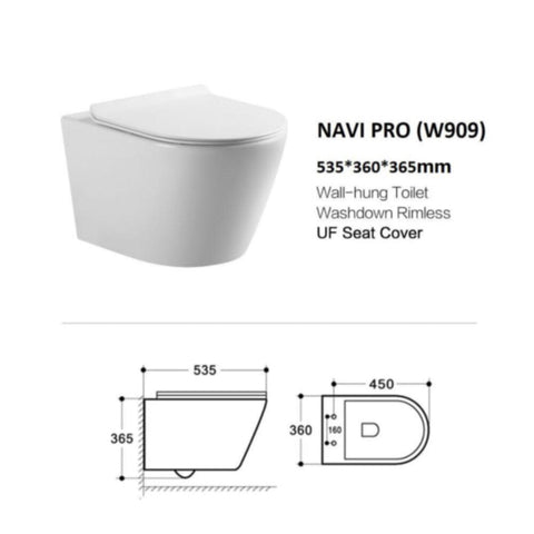 MILANO | Navi Pro Wall Hung Wc W909 535*360*365 White | 140500100687