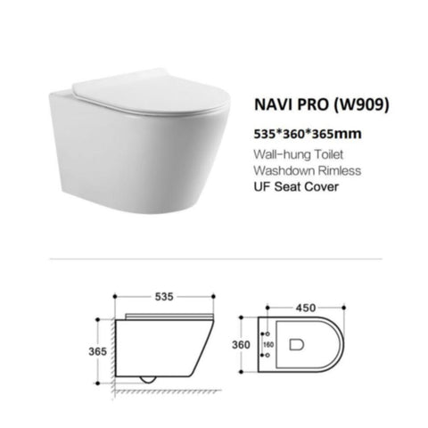 MILANO | Navi Pro Wall Hung Wc W909 535*360*365 White | 140500100687