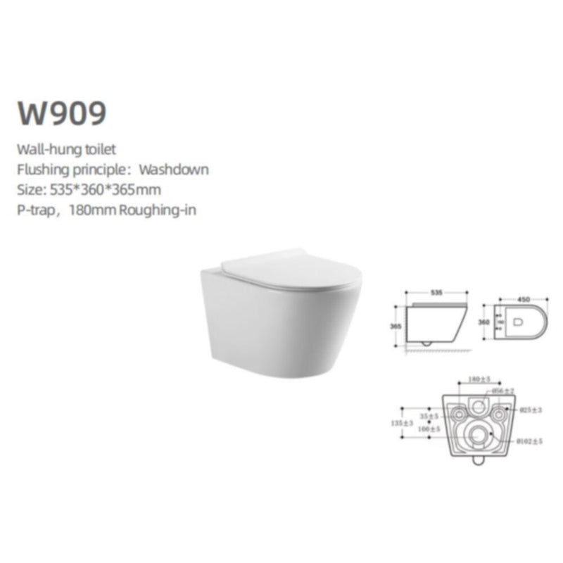 MILANO | Navi Pro Wall Hung Wc W909 535*360*365 White | 140500100687