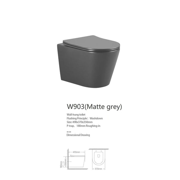 MILANO | Wall Hung Wc Pro Matte Grey Rnd Model W903 | 140500100708