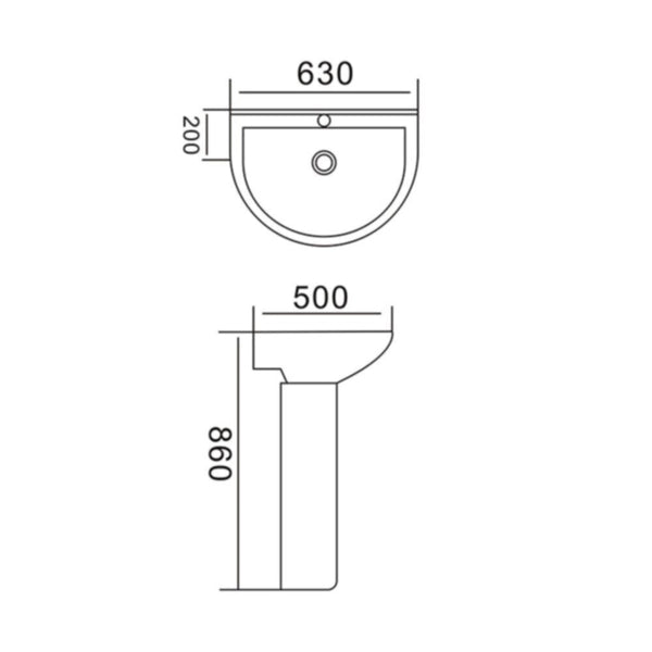 MILANO | Wash Basin W/Pedestal 189 -R White | 140500201135