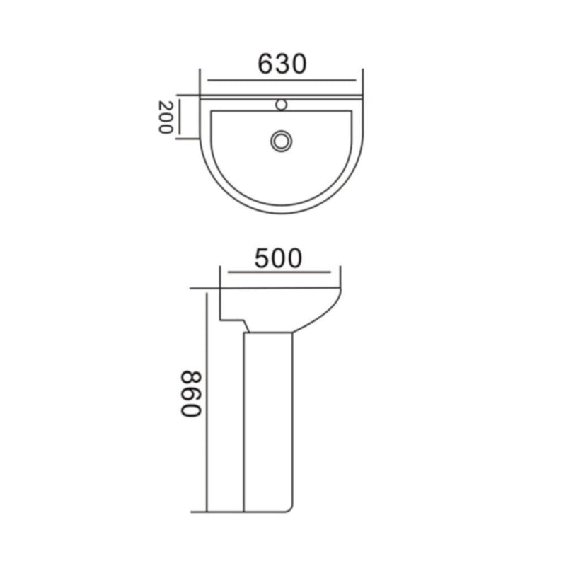 MILANO | Wash Basin W/Pedestal 189 -R White | 140500201135