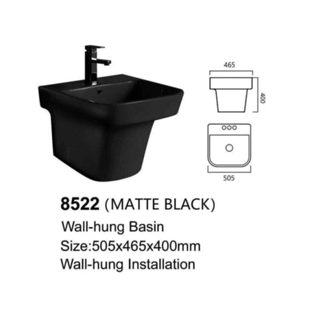 MILANO | Wall Hung Ceramic Wash Basin Matte Black | 140500201332