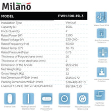 MILANO | Vertical Electric Water Heater - 100 L | 140900200033