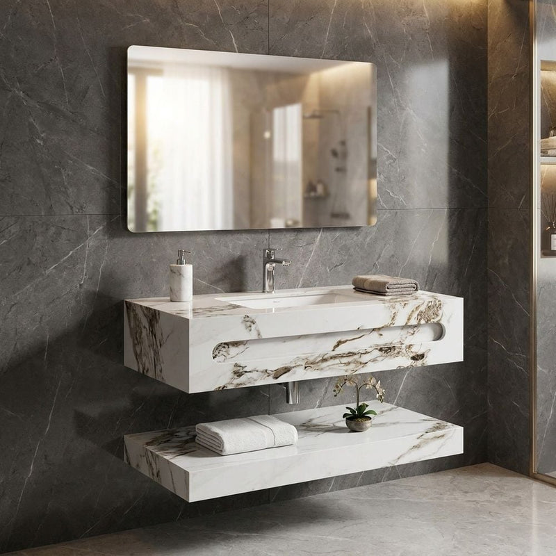 MILANO | Sintered Stone Vanity with Mirror 80x50x20 cm White | 142400101281
