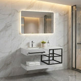 MILANO | Sintered Stone Vanity Cabinet with Mirror Wall Mounted Bathroom Sink Unit with Durable Stone Top Sleek Design & Storage Drawers L100 x W50 x H15 cm | 142400101284