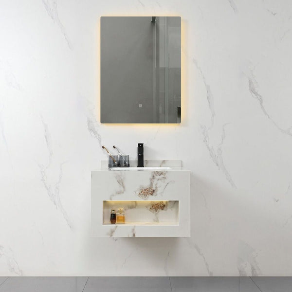 MILANO | Plus Aria Vanity with Sensor Light & Seamless Basin Modern Wall-Mounted Bathroom Sink Unit with Storage & LED Lighting 60x50 cm | 142400101289