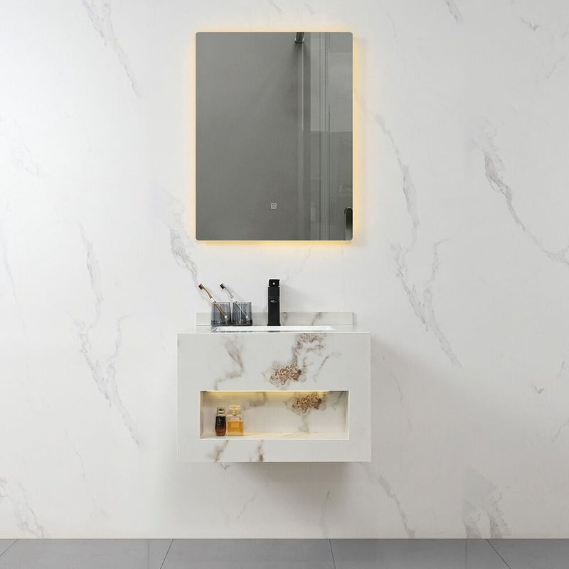 MILANO | Plus Aria Vanity with Sensor Light & Seamless Basin Modern Wall-Mounted Bathroom Sink Unit with Storage & LED Lighting 60x50 cm | 142400101289